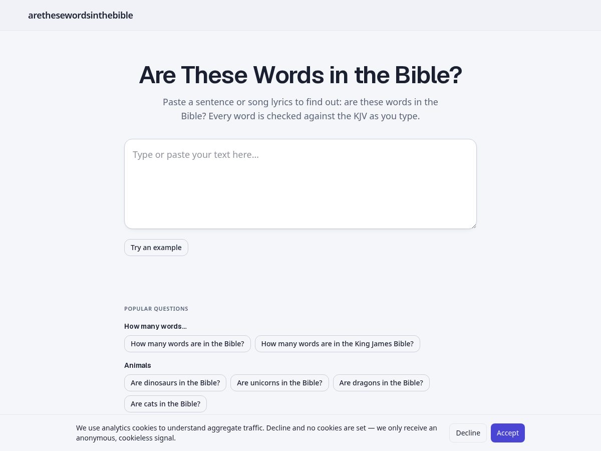 Landing-page snapshot of arethesewordsinthebible.com