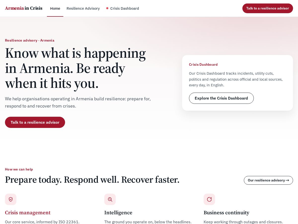 Landing-page snapshot of armeniaincrisis.com