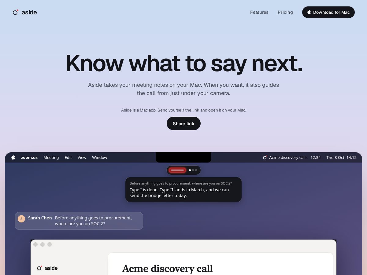 Landing-page snapshot of asidehq.app