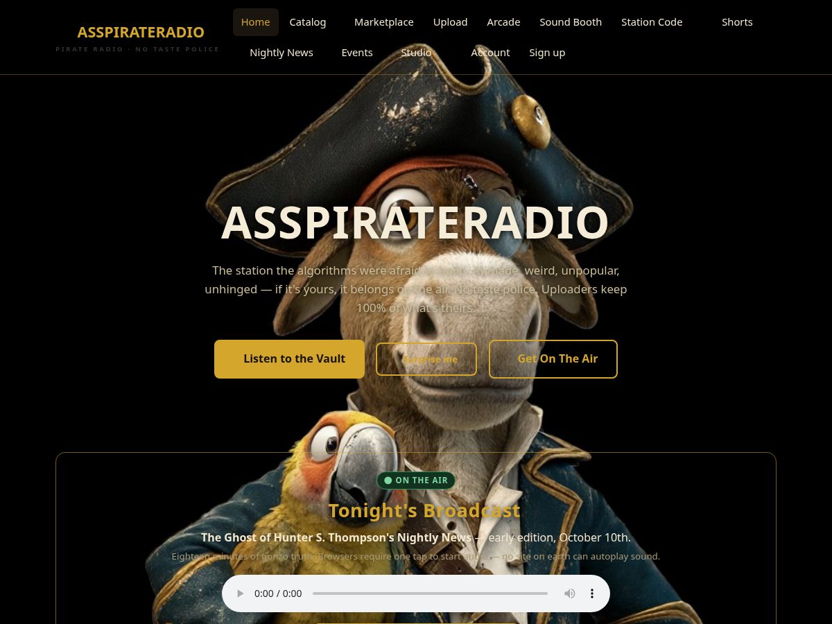 Landing-page snapshot of asspirateradio.com