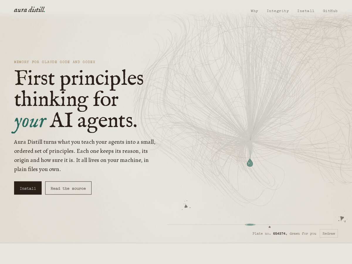 Landing-page snapshot of auradistill.com