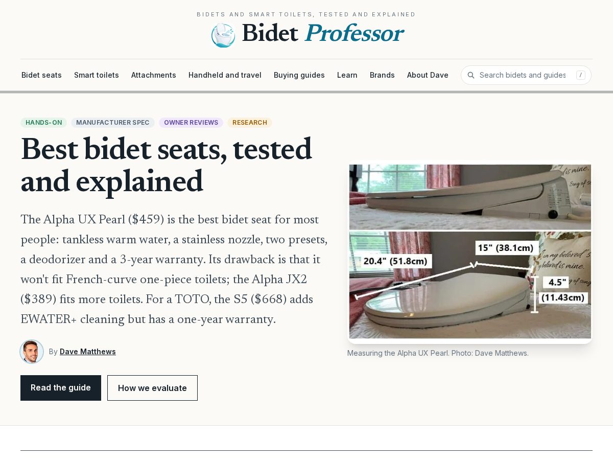 Landing-page snapshot of bidetprofessor.com