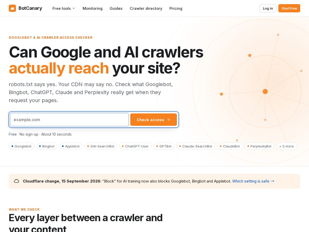 Landing-page snapshot of botcanary.com