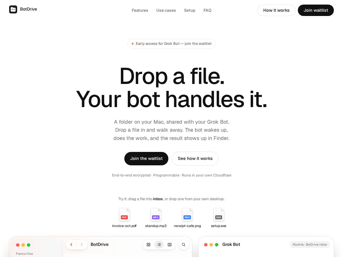Landing-page snapshot of botdrive.app