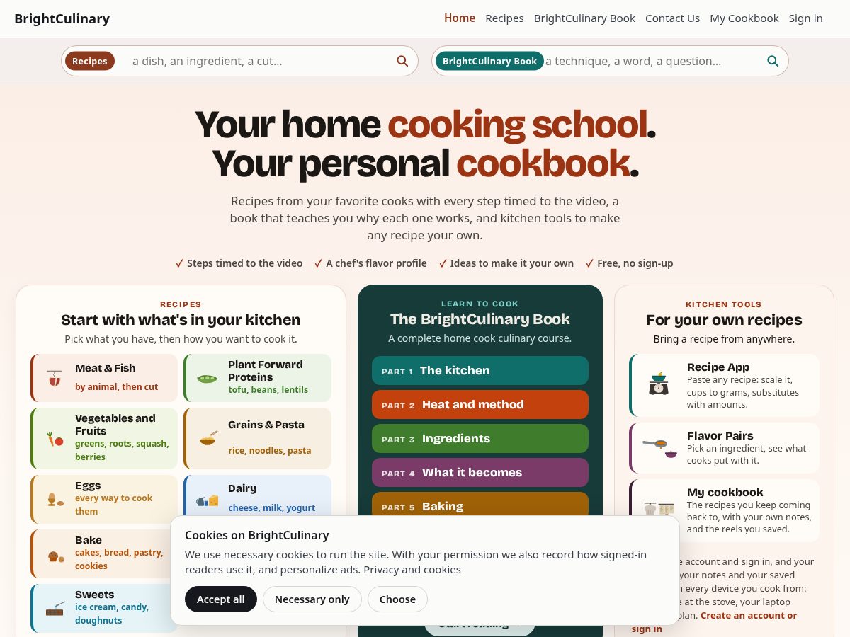 Landing-page snapshot of brightculinary.com