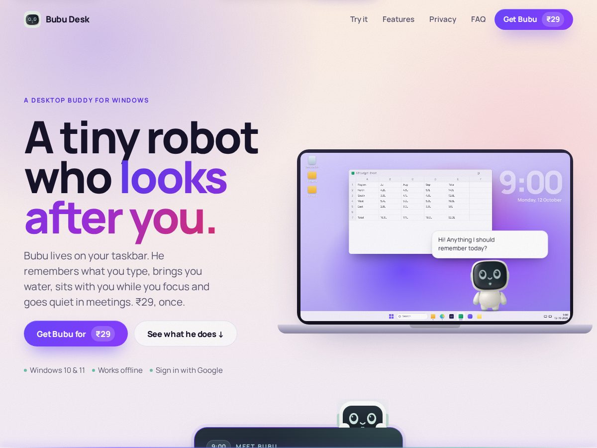 Landing-page snapshot of bubudesk.com