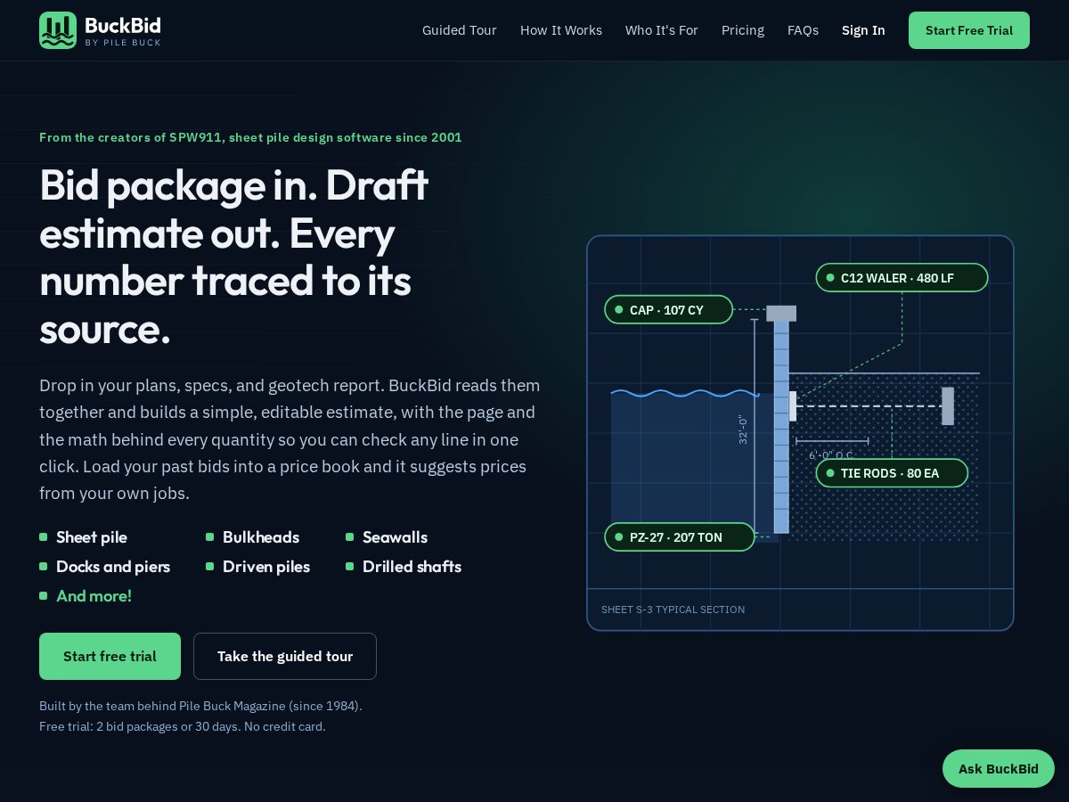 Landing-page snapshot of buckbidapp.com