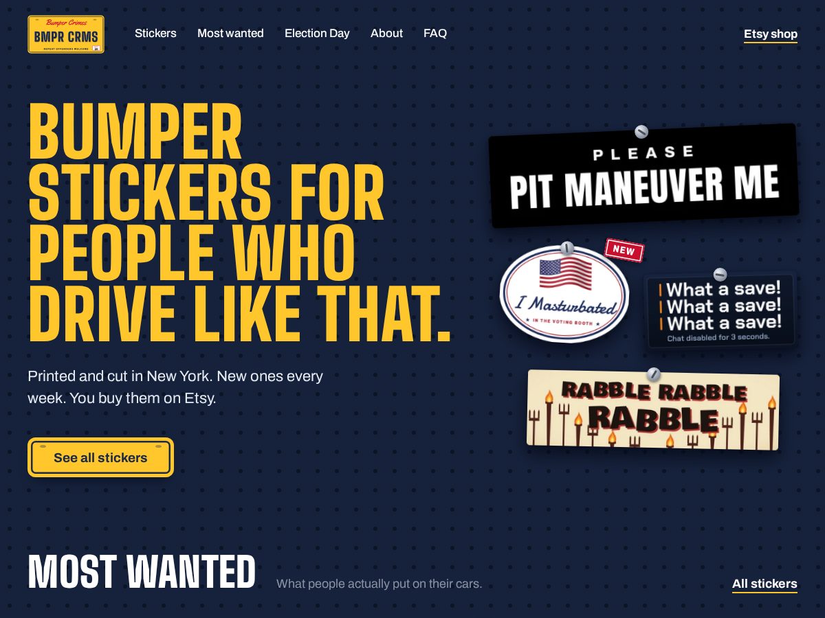 Landing-page snapshot of bumpercrimes.com