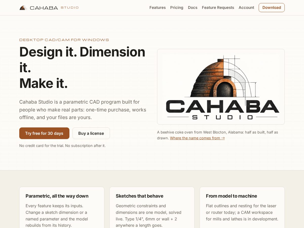 Landing-page snapshot of cahaba3d.com