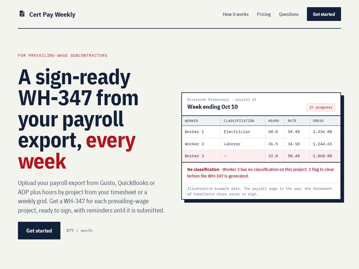 Landing-page snapshot of certpayweekly.com