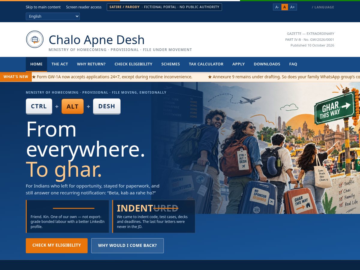 Landing-page snapshot of chaloapnedesh.com