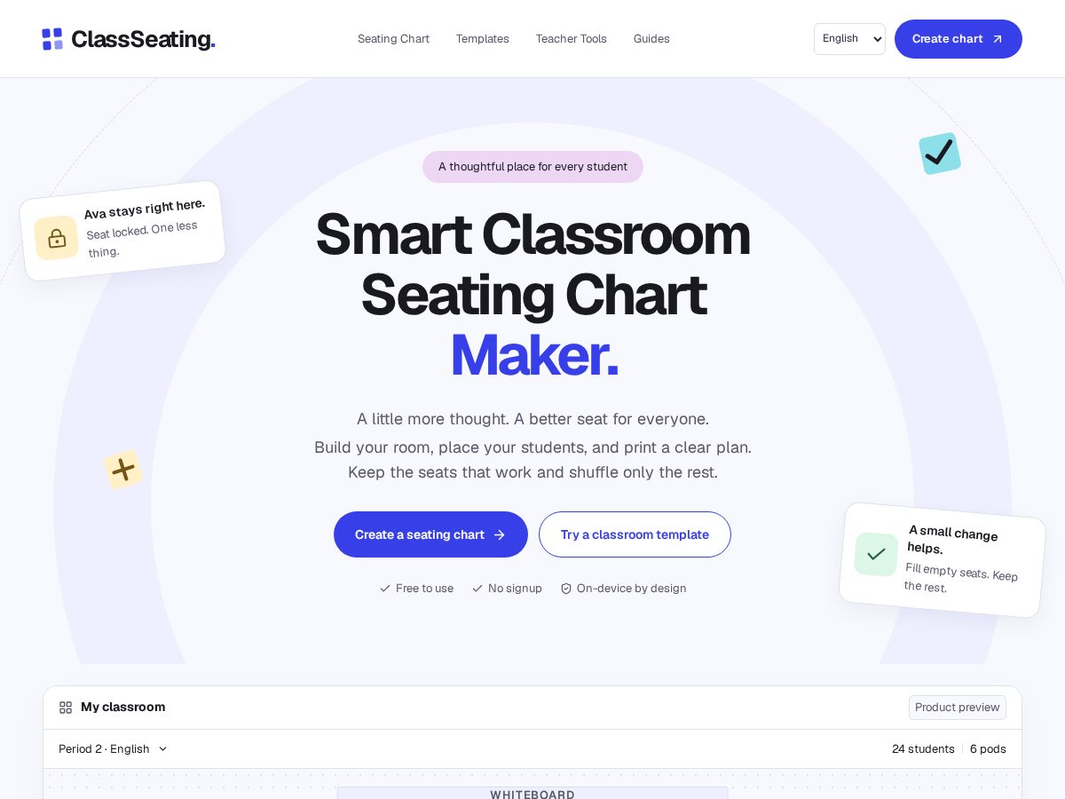 Landing-page snapshot of classseating.com