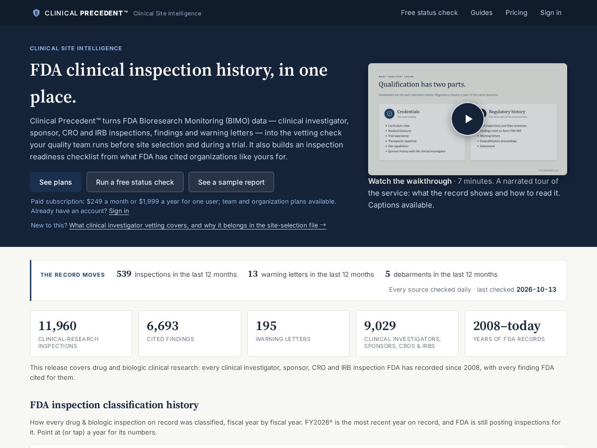 Landing-page snapshot of clinicalprecedent.net