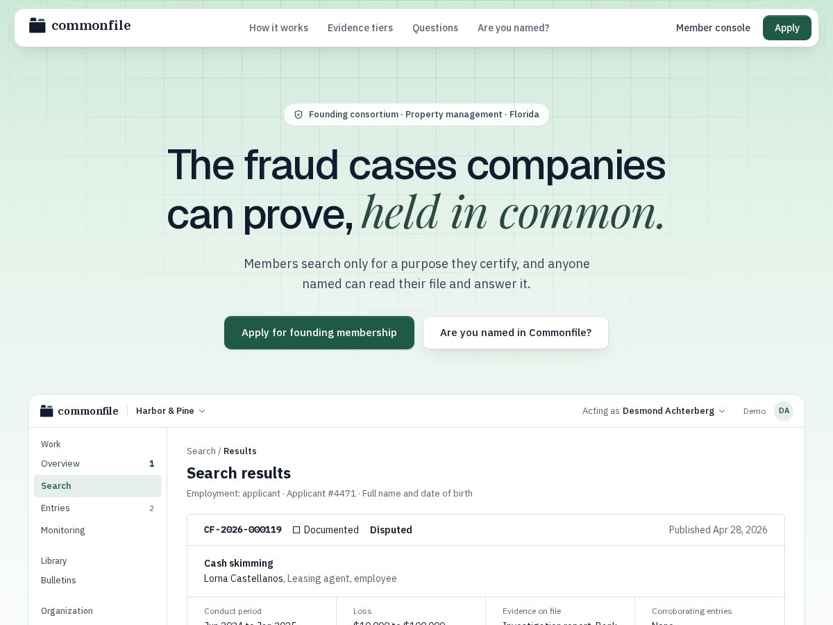 Landing-page snapshot of commonfile.org