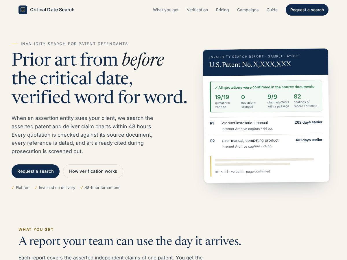 Landing-page snapshot of criticaldatesearch.com