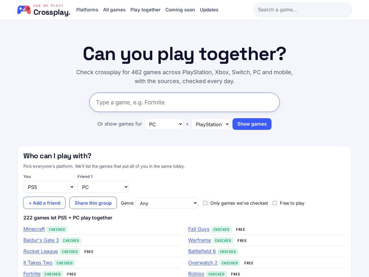 Landing-page snapshot of crossplayguide.com