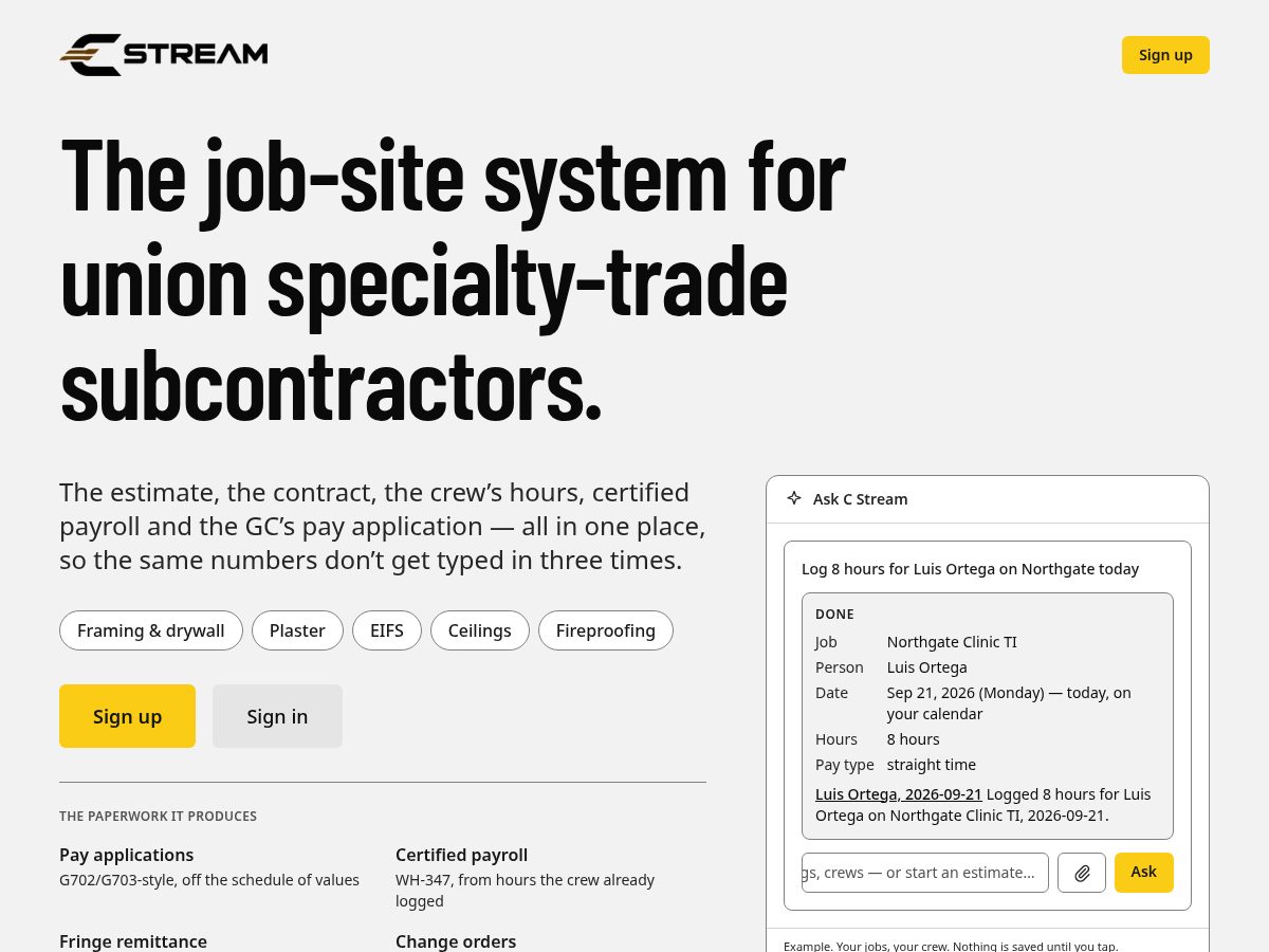 Landing-page snapshot of cstreamapp.com