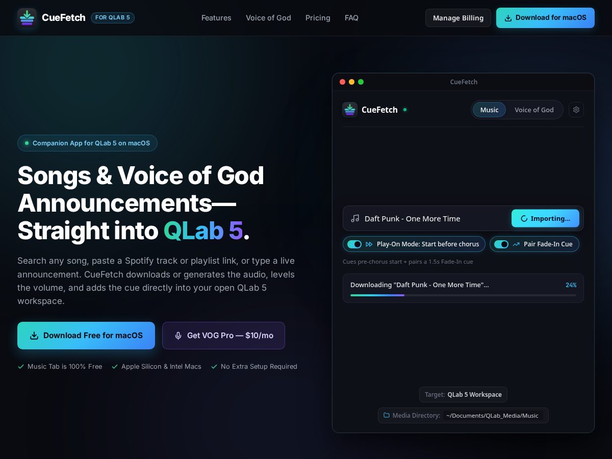 Landing-page snapshot of cuefetch.com