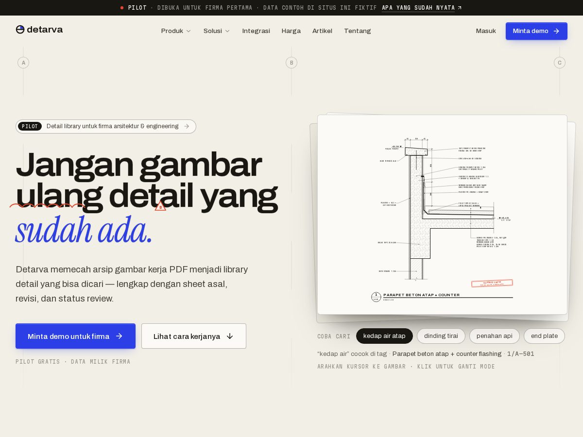 Landing-page snapshot of detarva.com