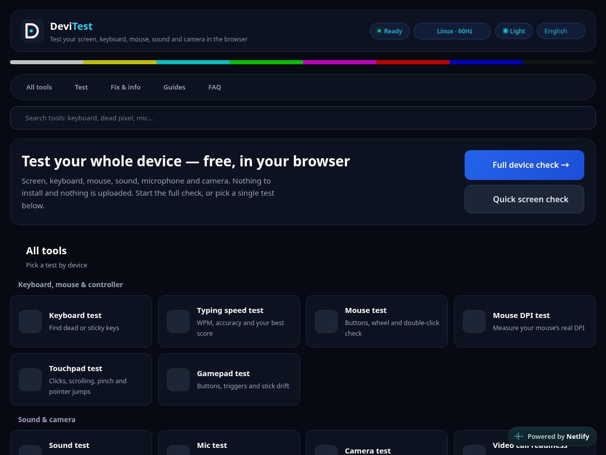 Landing-page snapshot of devitest.org