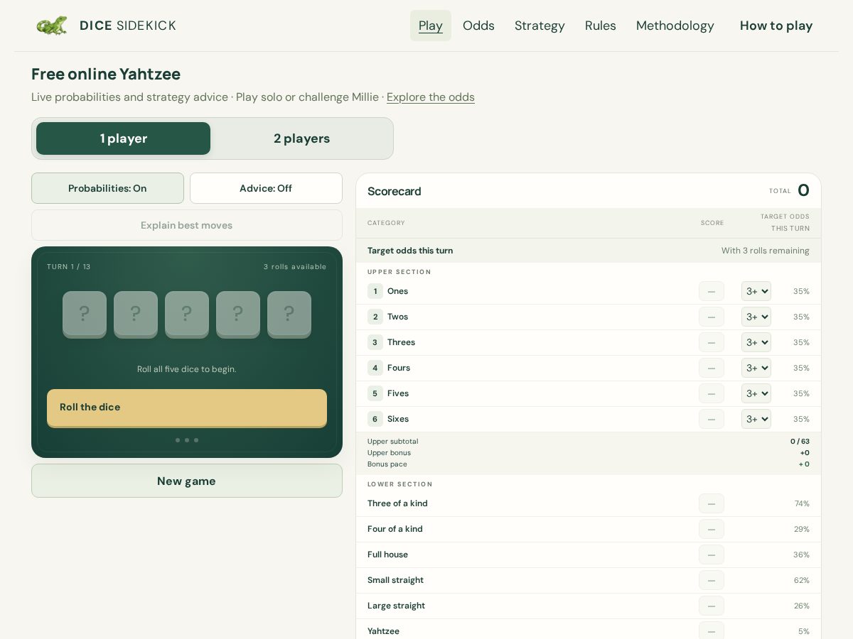 Landing-page snapshot of dicesidekick.com