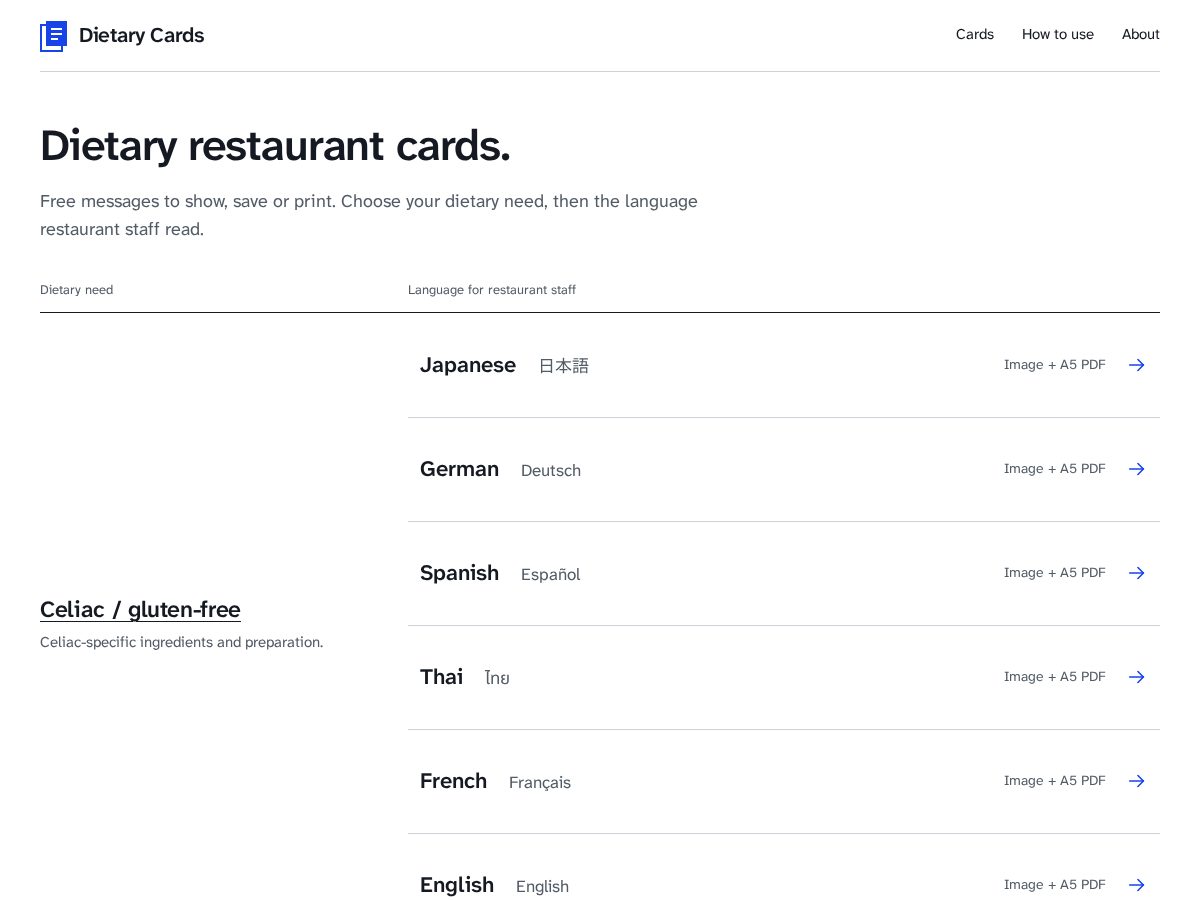 Landing-page snapshot of dietarycards.com