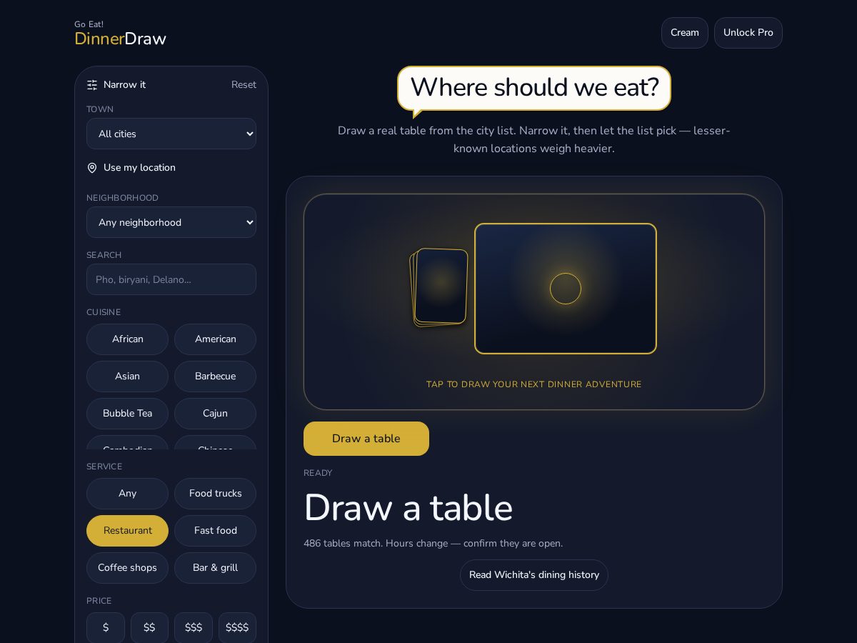 Landing-page snapshot of dinnerdraw.com