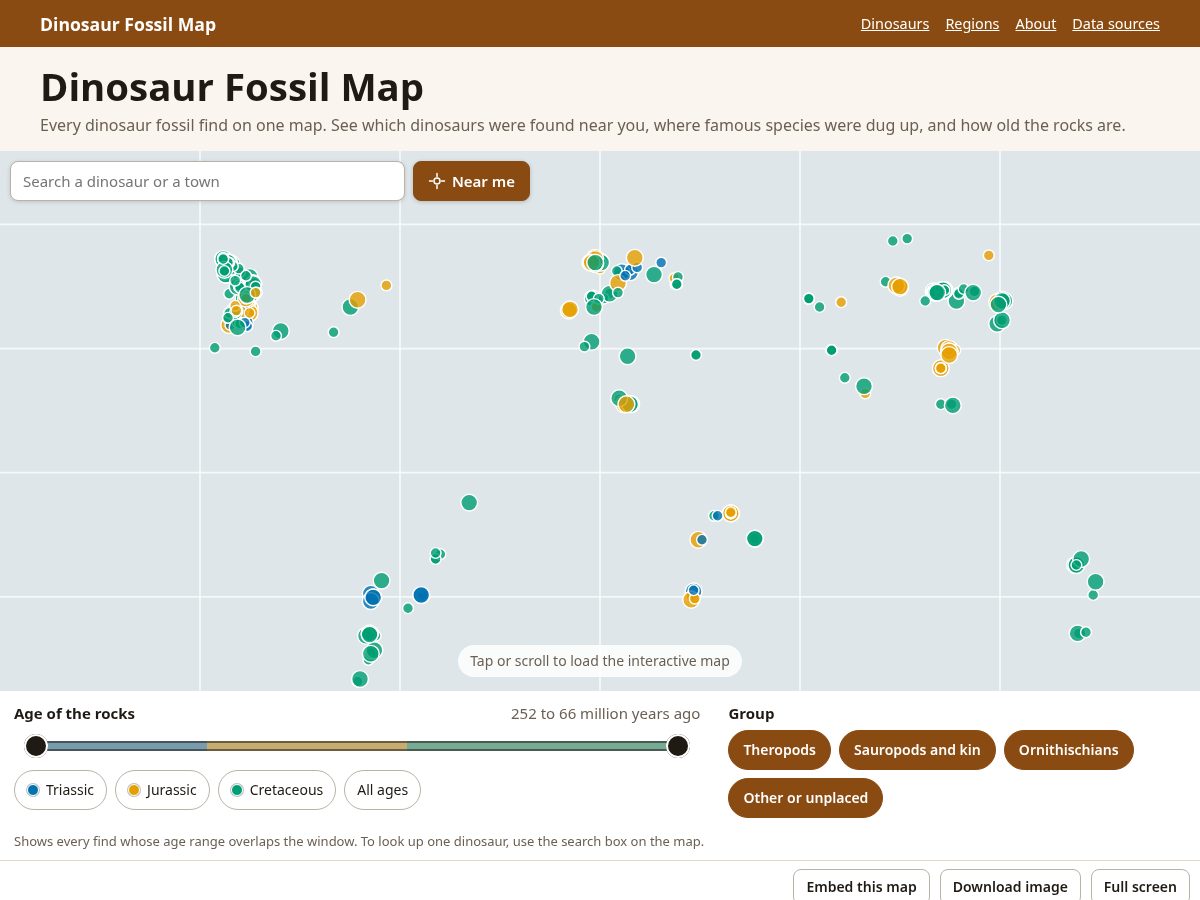 Landing-page snapshot of dinosaurfossilmap.com