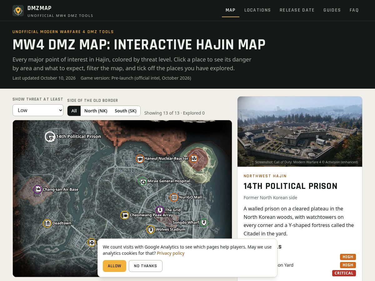 Landing-page snapshot of dmzmap.com