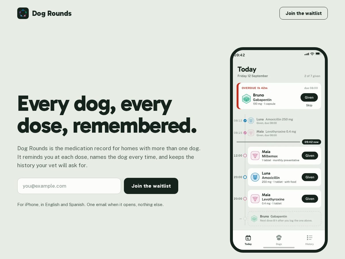 Landing-page snapshot of dogrounds.com