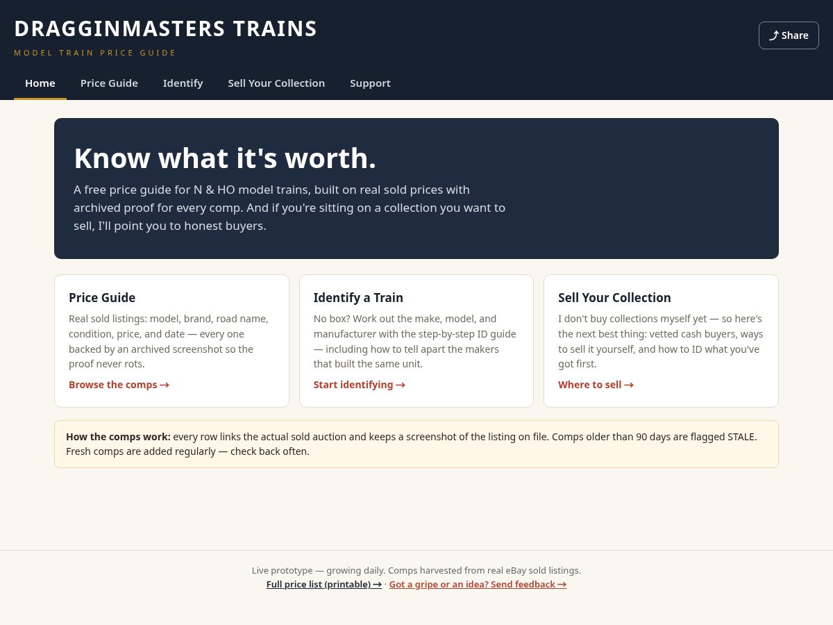 Landing-page snapshot of dragginmasters-trains.com