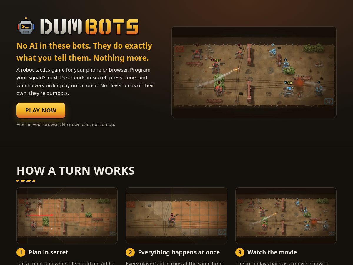 Landing-page snapshot of dumbotsgame.app