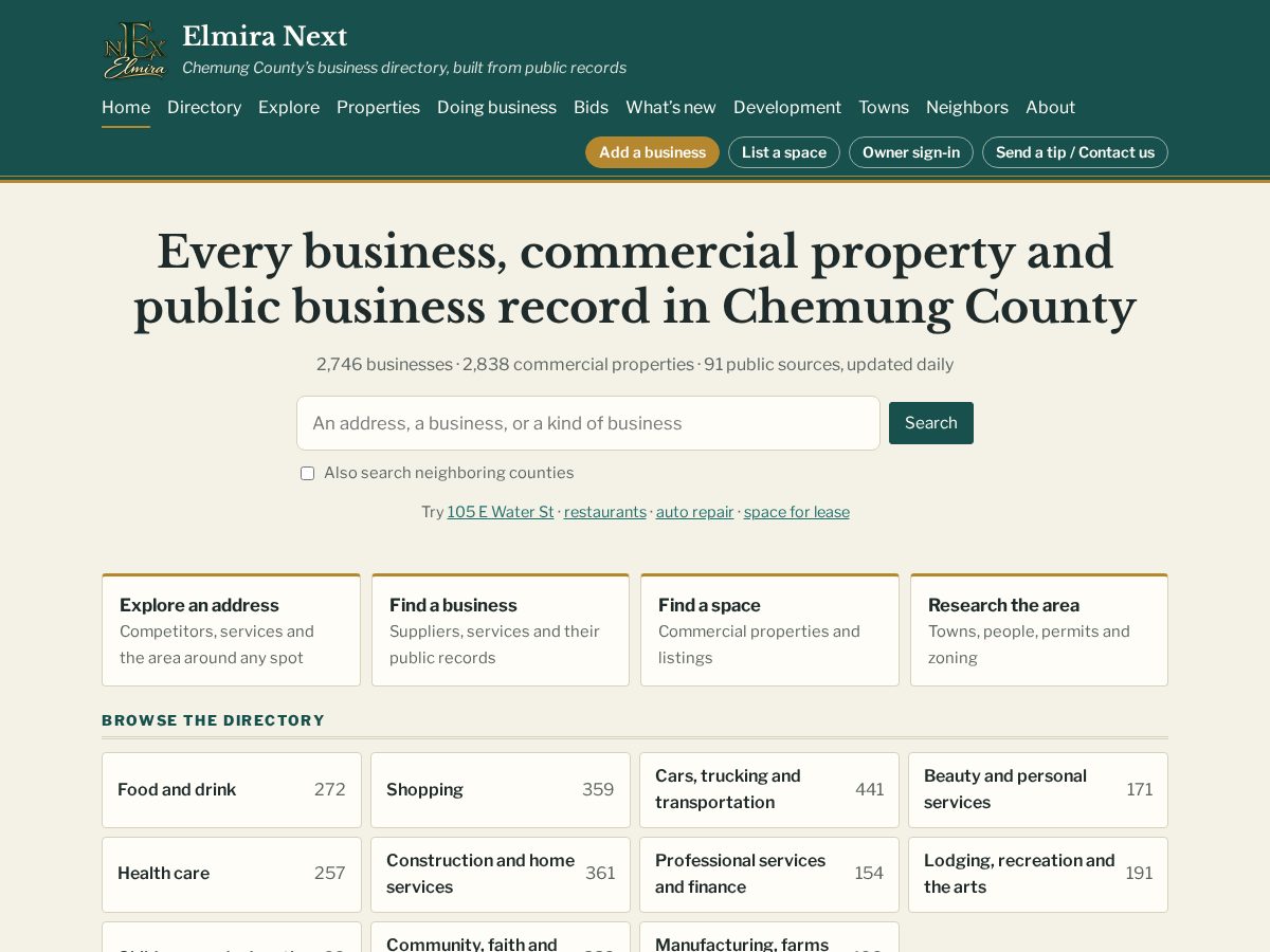 Landing-page snapshot of elmiranext.com