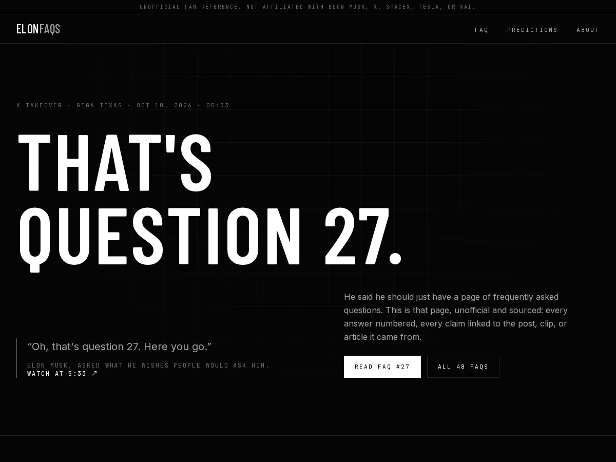 Landing-page snapshot of elonfaqs.com