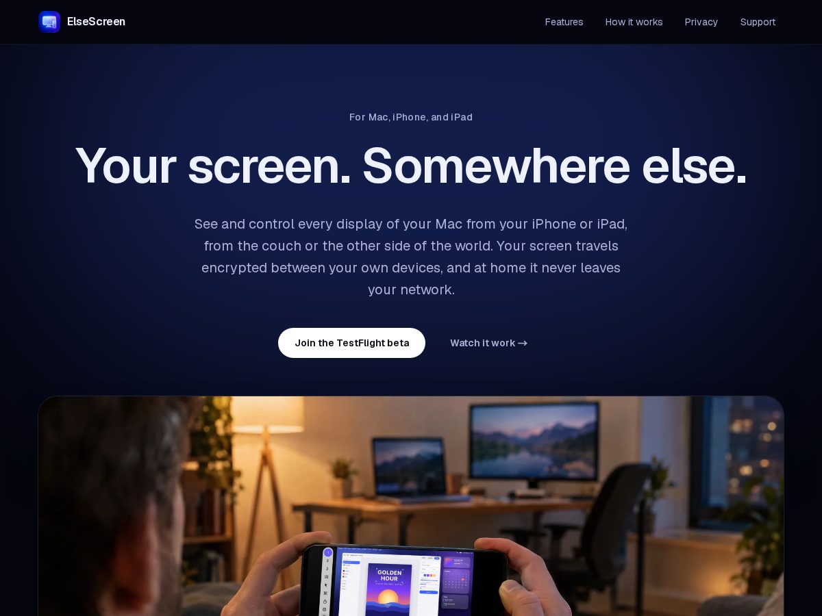 Landing-page snapshot of elsescreen.com