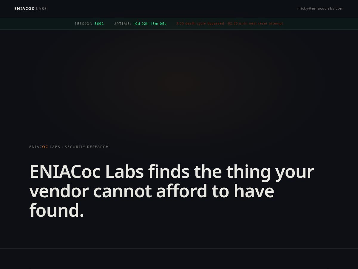 Landing-page snapshot of eniacoclabs.com