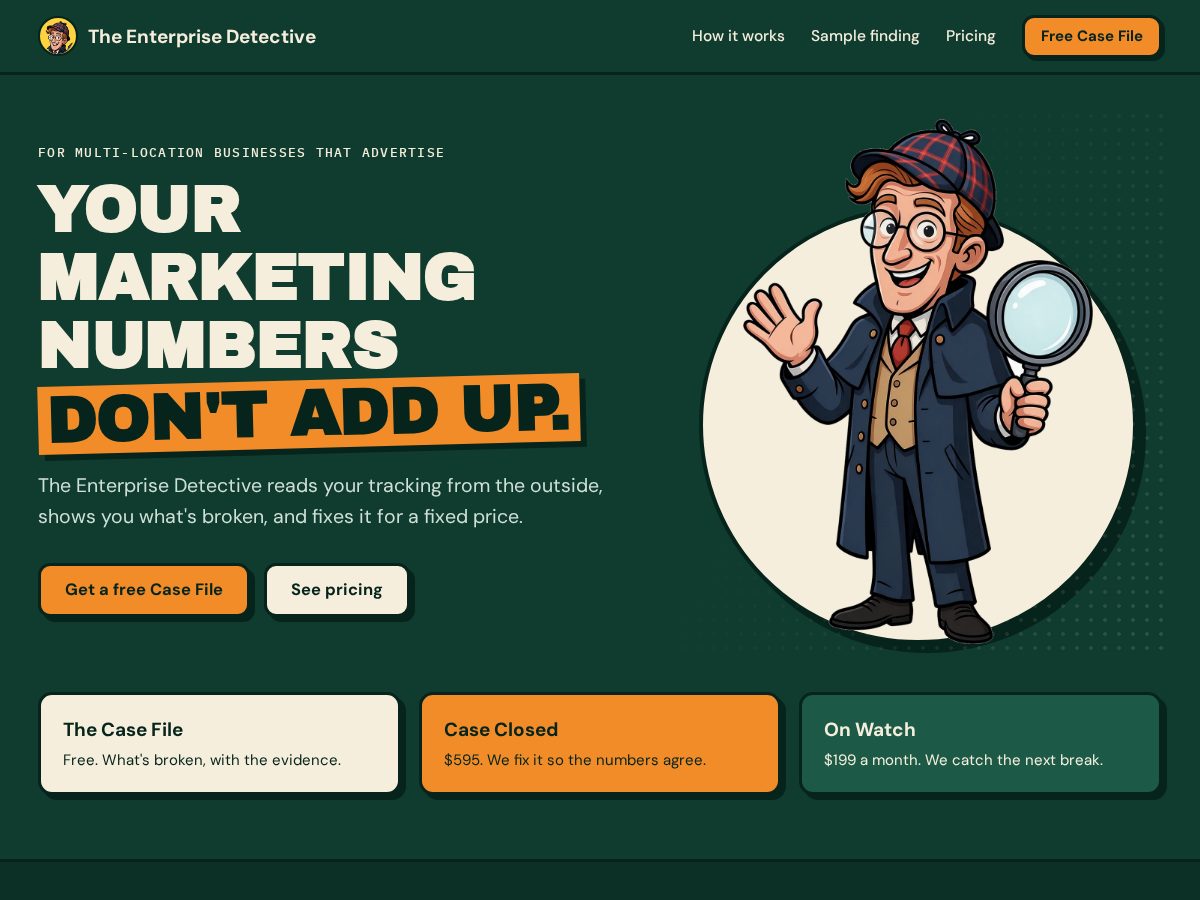Landing-page snapshot of enterprisedetective.com