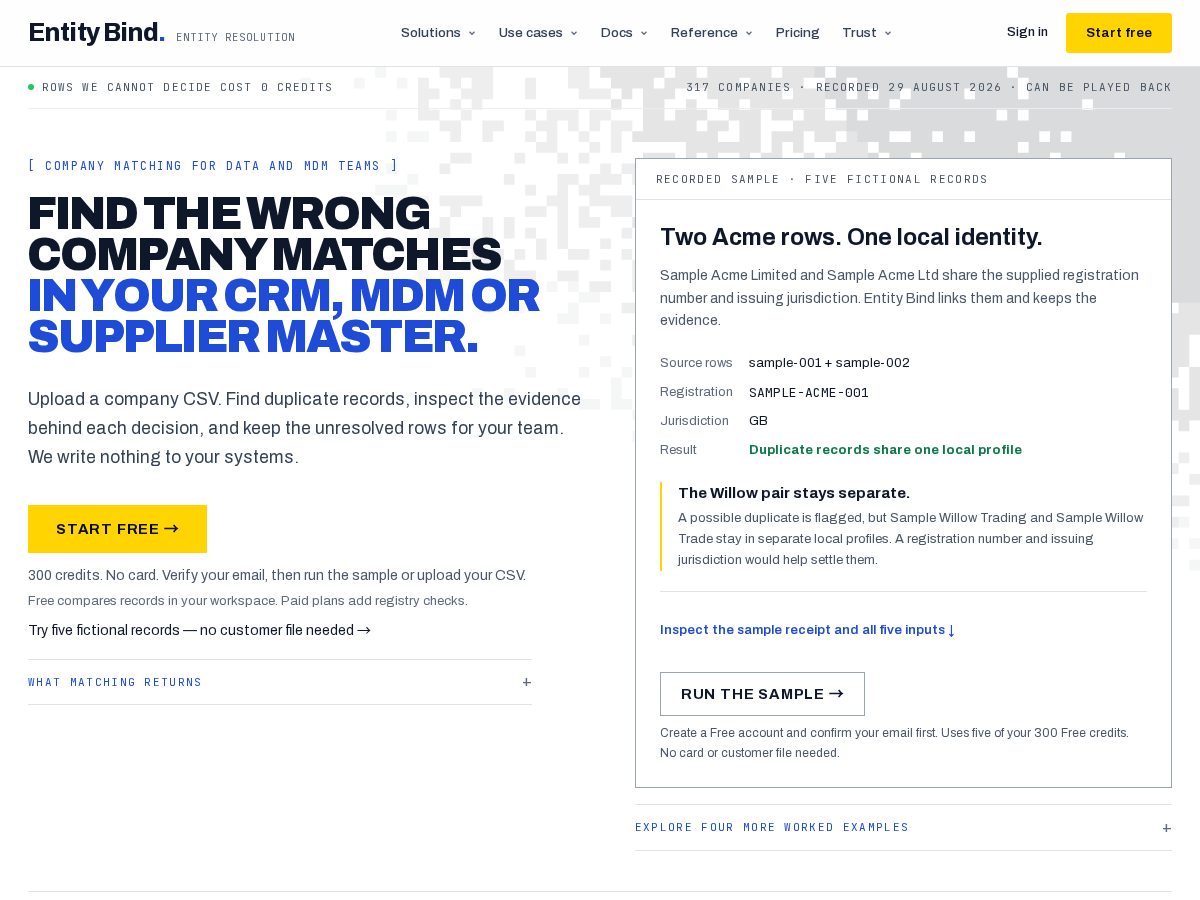 Landing-page snapshot of entitybindhq.com