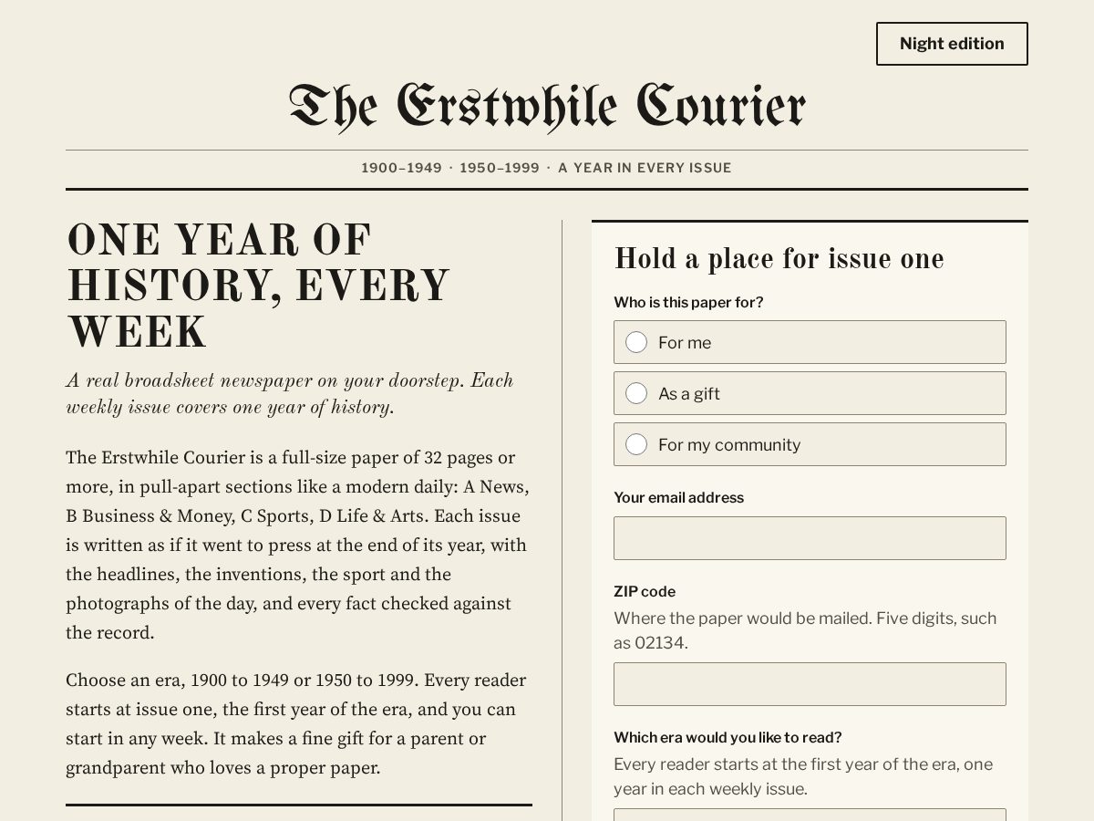 Landing-page snapshot of erstwhilecourier.com