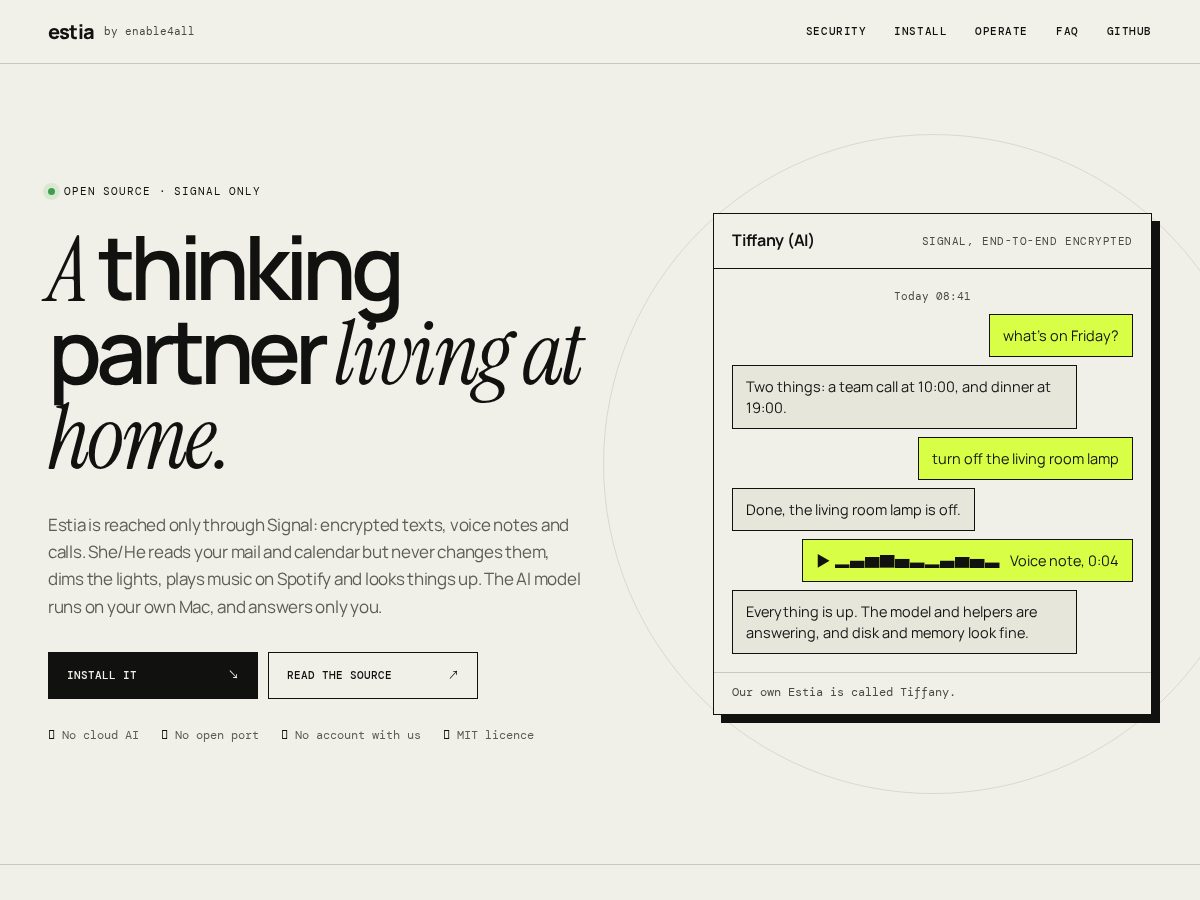 Landing-page snapshot of estia.fun