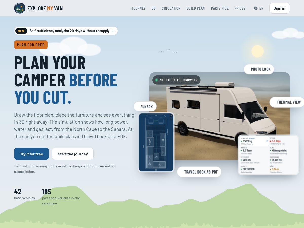 Landing-page snapshot of exploremyvan.com
