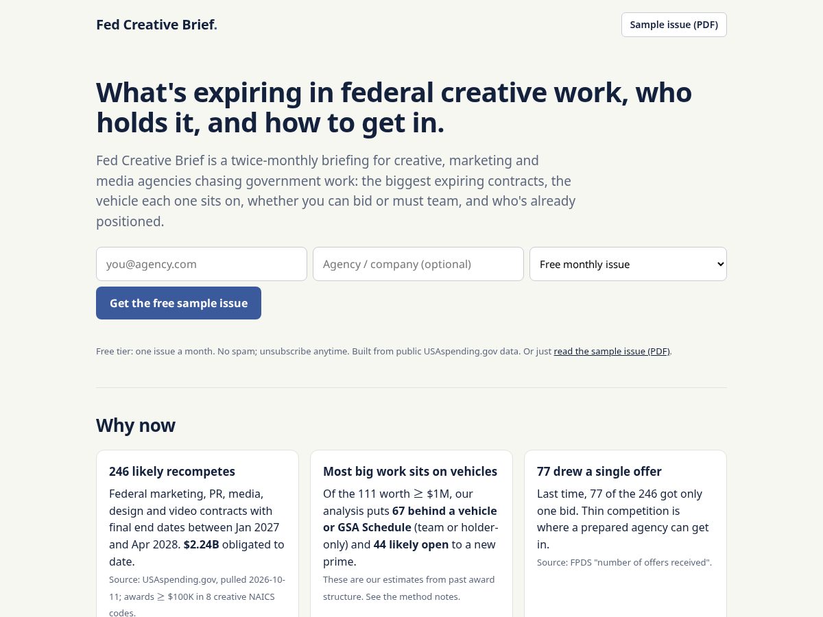 Landing-page snapshot of fedcreativebrief.com