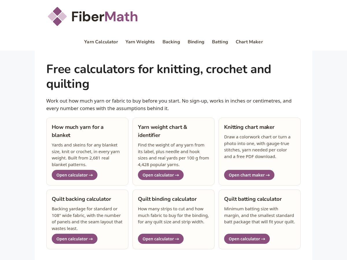 Landing-page snapshot of fibermath.com