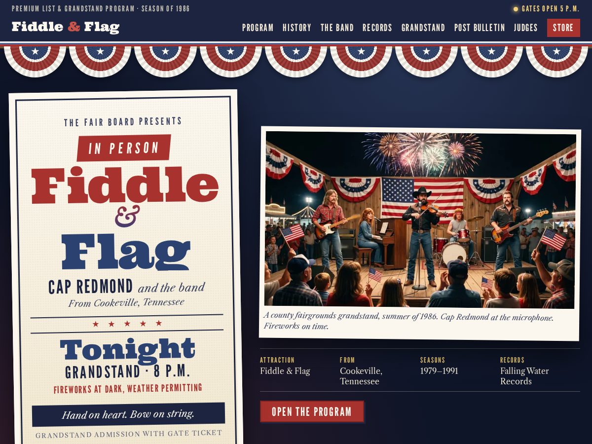 Landing-page snapshot of fiddleandflag.com