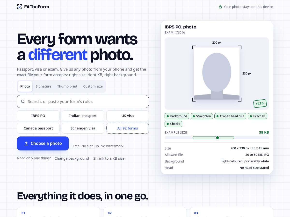 Landing-page snapshot of fittheform.com