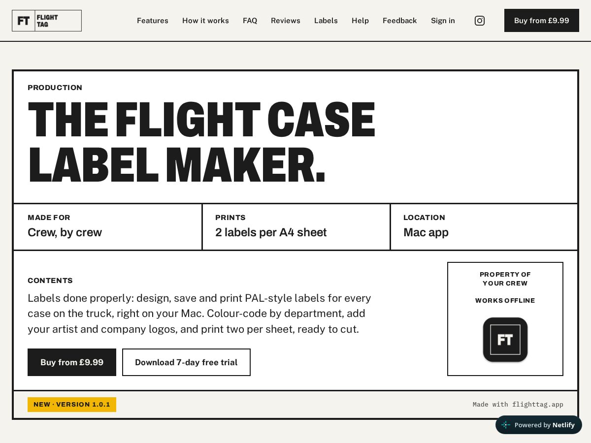 Landing-page snapshot of flighttag.app