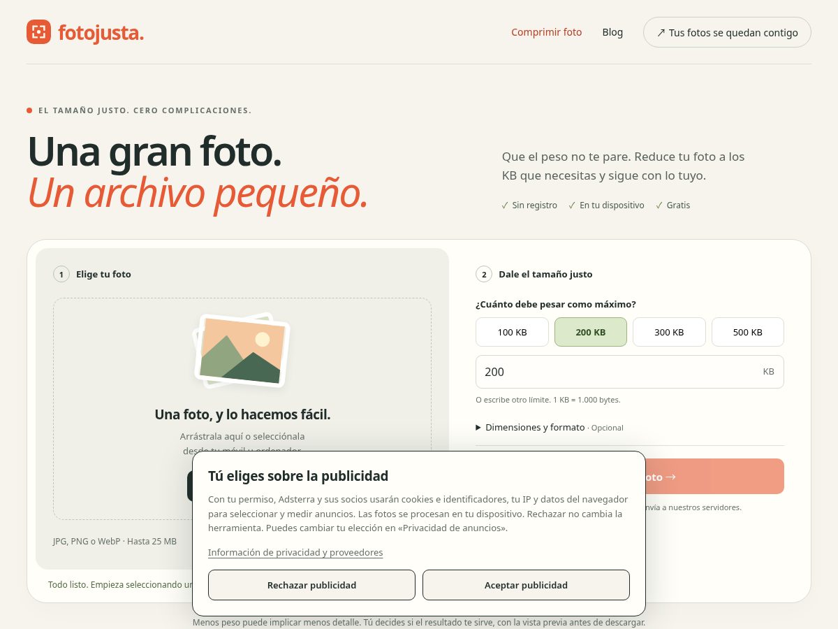 Landing-page snapshot of fotojusta.com