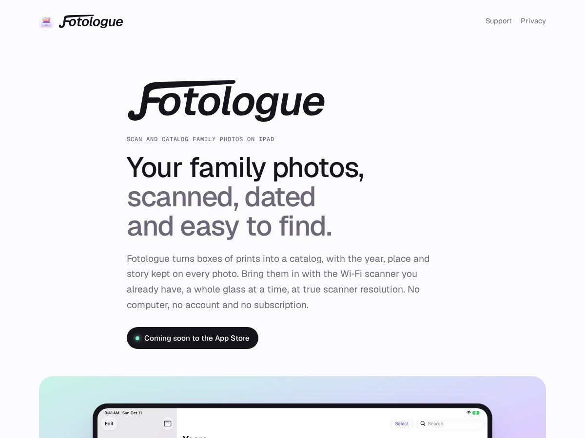 Landing-page snapshot of fotologue.app
