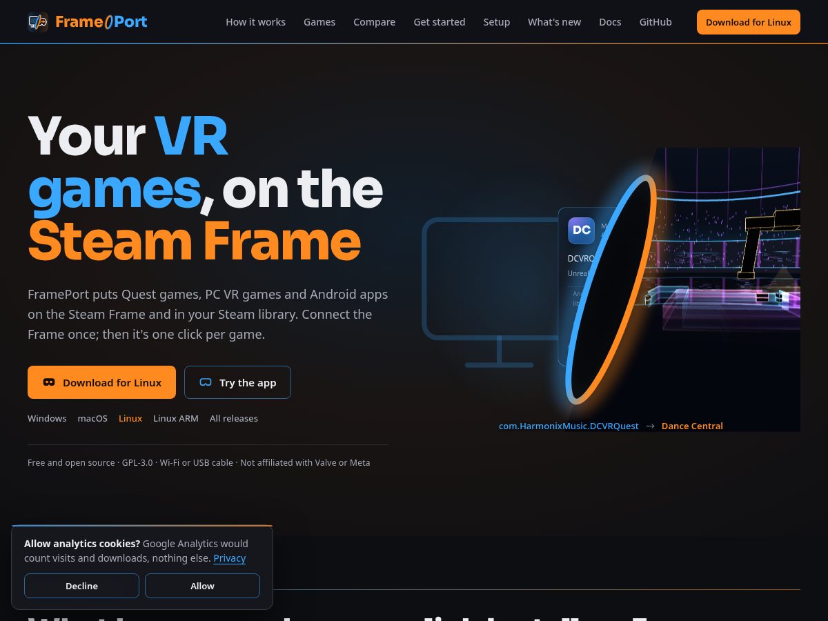 Landing-page snapshot of frameport.app