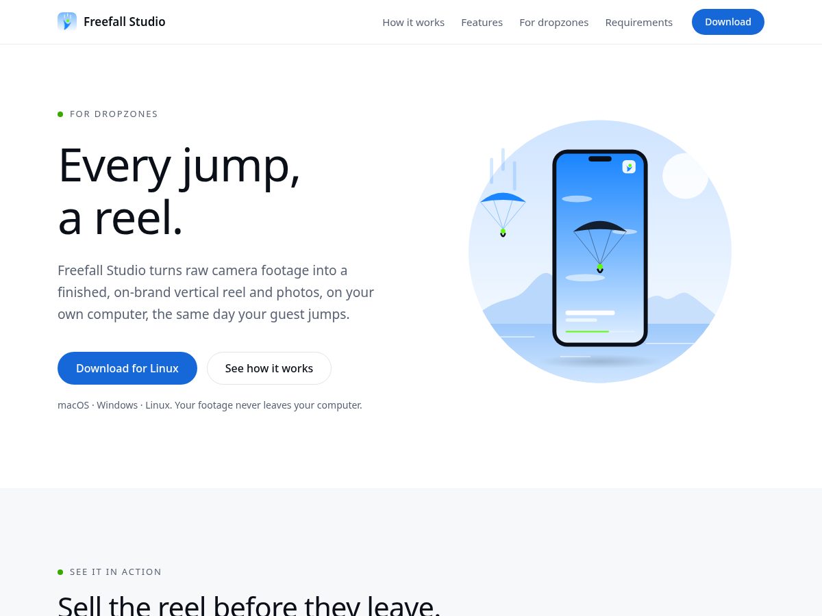Landing-page snapshot of freefallstudio.com